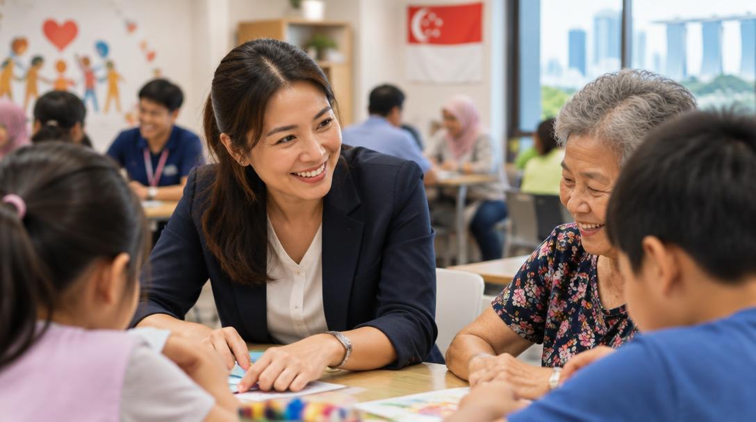Former corporate professional supporting a community programme at a Singapore social service centre.